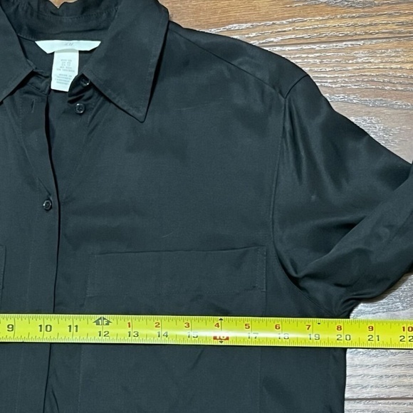 Black Satin Shirt‎ Dress Long Sleeve Button Up Pockets Oversized XS - Picture 8 of 10